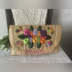 Handcrafted Floral Straw Clutch